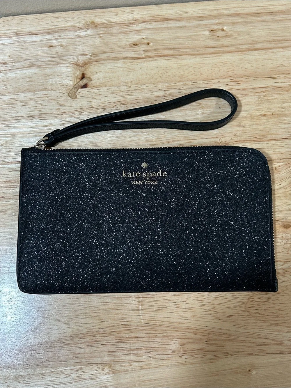 kate spade Black Glitter Wristlet Clutch with Wrist Strap